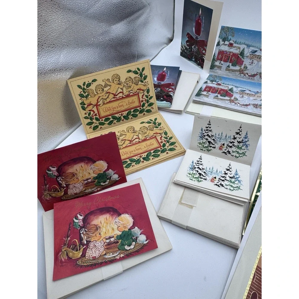 CUSTOM LOT ASSORTED 30s-70s (unused) VINTAGE CHRISTMAS GREETING CARDS W/ENVELOPE